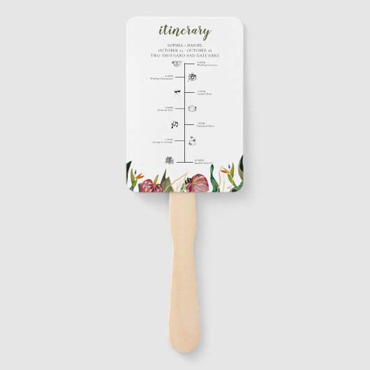 Hochzeitsprogramm für tropische Pflanzen und Zeitp Fächer (Rückseite)
