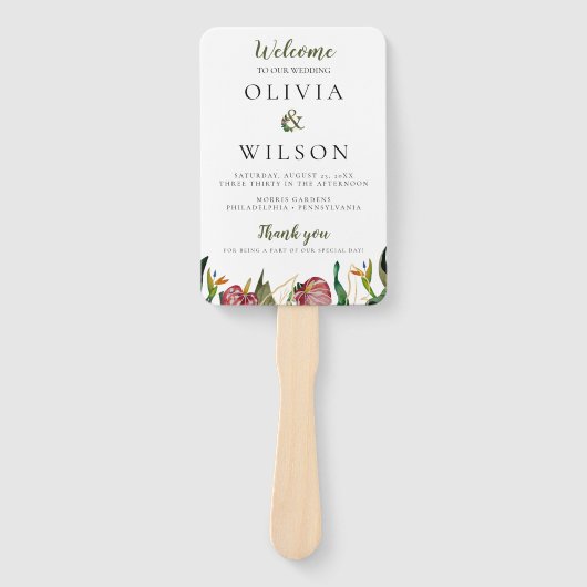 Hochzeitsprogramm für tropische Pflanzen und Zeitp Fächer (Vorderseite)