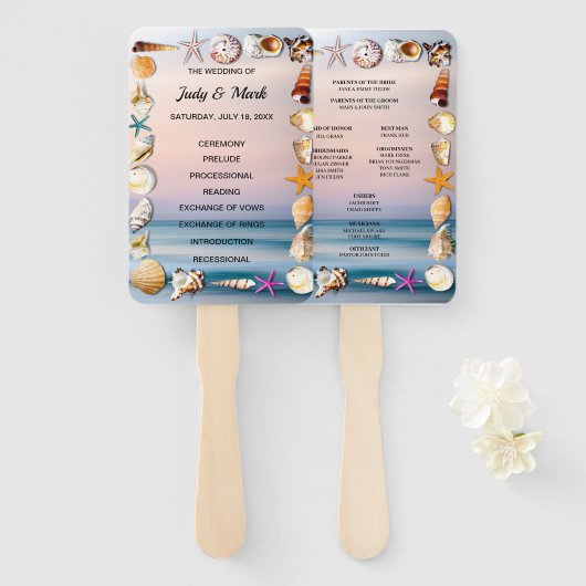 Hochzeitsprogramm für tropische Sandstrände und Mu Fächer (Vorne und Hinten)