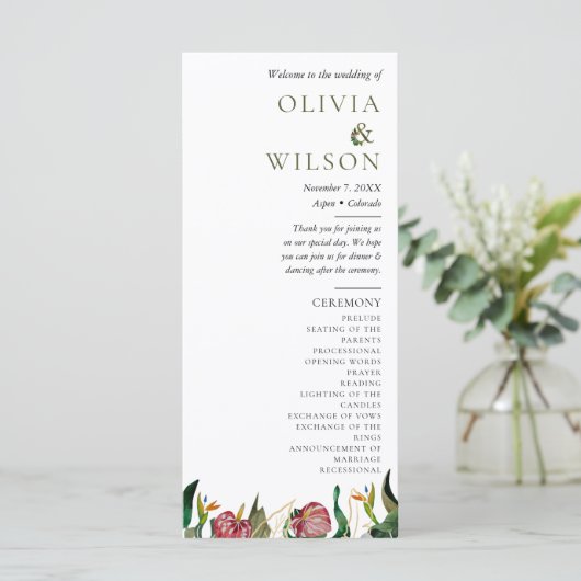 Hochzeitsprogramm für tropische Vegetation (Stehend Vorderseite)