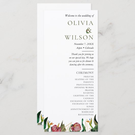 Hochzeitsprogramm für tropische Vegetation (Vorne/Hinten)