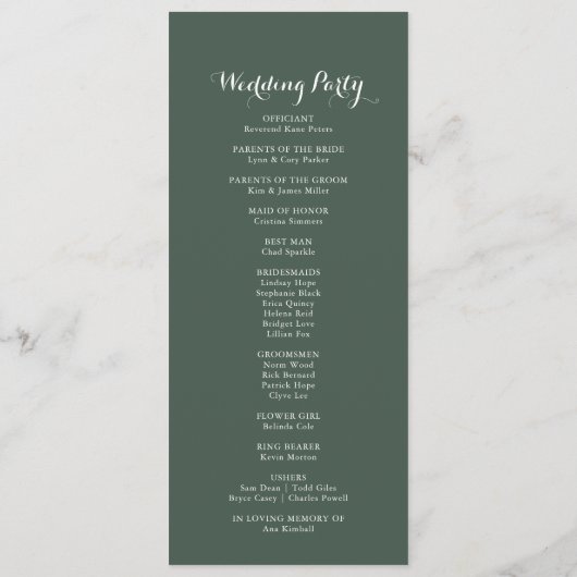 Hochzeitsprogramm für tropische Vegetation Programm (Rückseite)