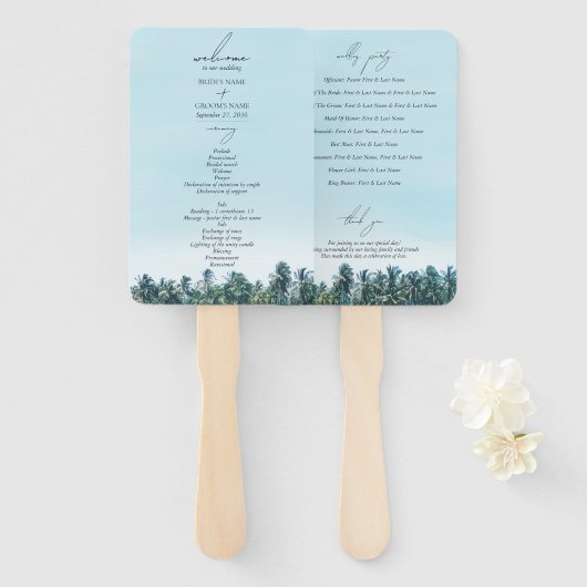 Hochzeitsprogramm für tropische Wasserfarben Palme Fächer (Vorne und Hinten)