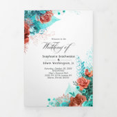 Hochzeitsprogramm für Türkis und Korallen Dreifach Gefaltete Einladung (Cover)