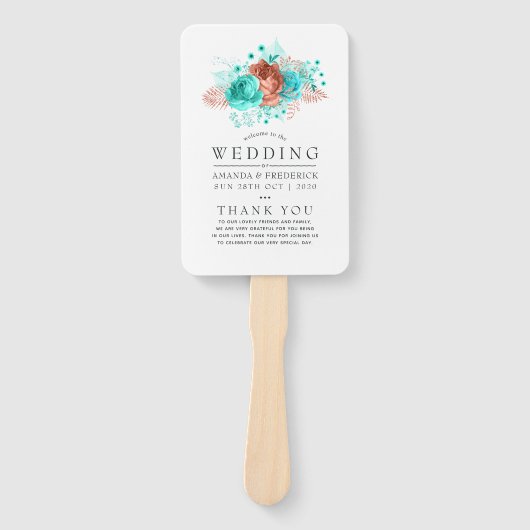 Hochzeitsprogramm für Türkis und Korallen Fächer (Vorderseite)