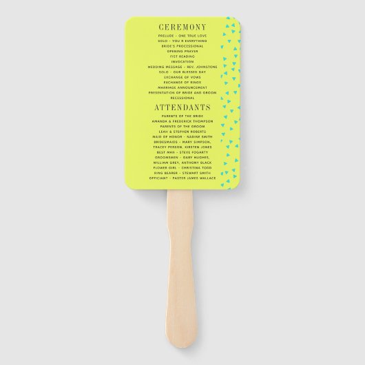 Hochzeitsprogramm für Türkis und Lemon Fächer (Rückseite)