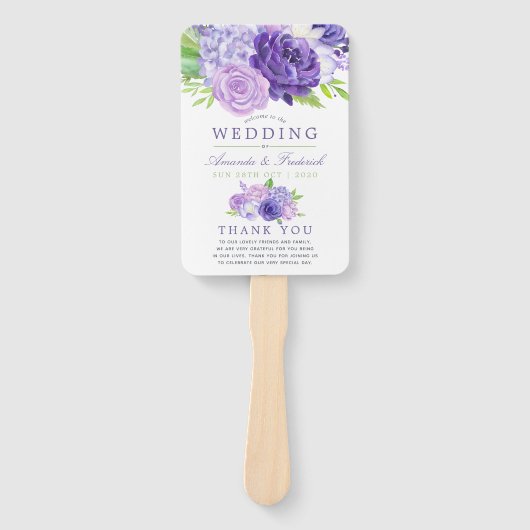 Hochzeitsprogramm für ultraviolette Wasserfarben Fächer (Vorderseite)