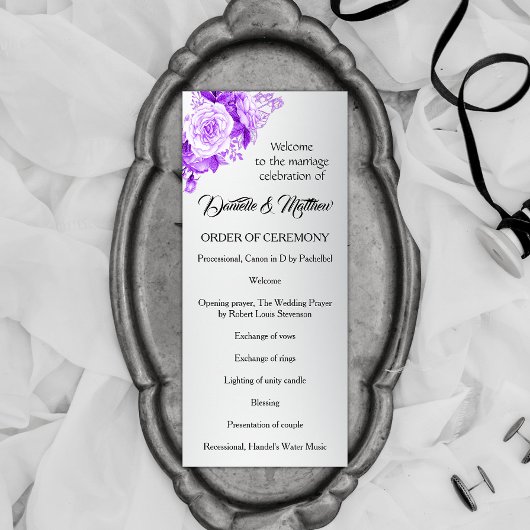 Hochzeitsprogramm für verzauberte Silber und Lila Programm