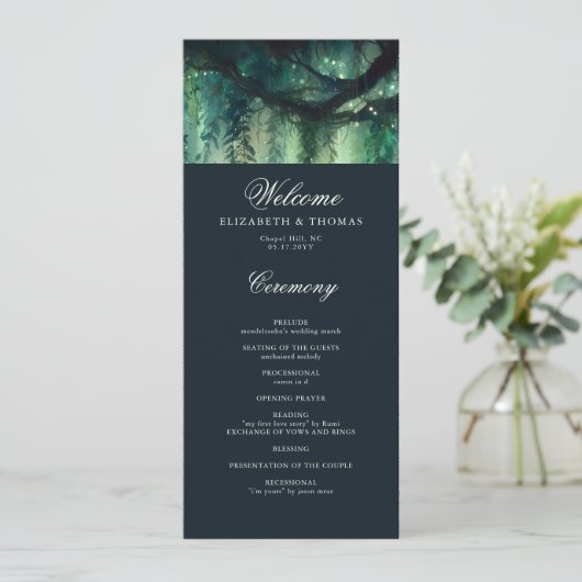 Hochzeitsprogramm für verzauberte waldbezaubernde (Stehend Vorderseite)