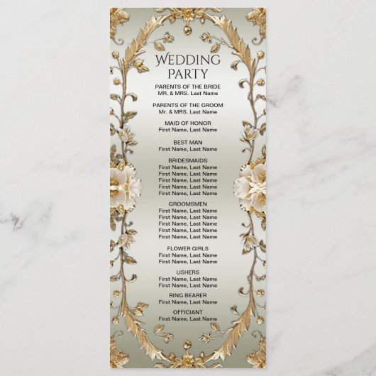 Hochzeitsprogramm für Verzierte goldene Blume Programm (Rückseite)