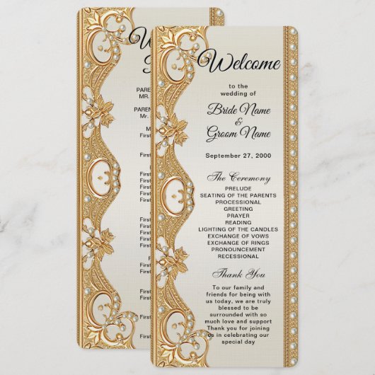 Hochzeitsprogramm für Verzierte Perlen Programm (Vorne/Hinten)