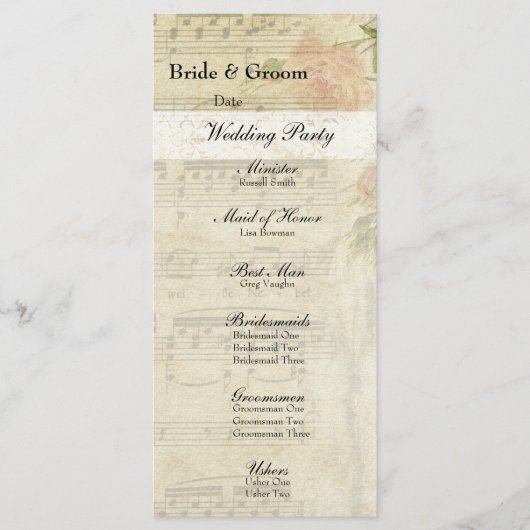 Hochzeitsprogramm für viktorianische Musik und Ros Programm (Vorderseite)