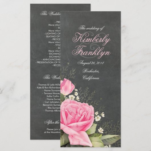 Hochzeitsprogramm für Vintag-rosa-Blumenkalkplatte Programm (Vorne/Hinten)