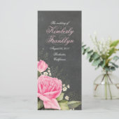Hochzeitsprogramm für Vintag-rosa-Blumenkalkplatte Programm (Stehend Vorderseite)