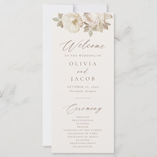 Hochzeitsprogramm für Vintage Blumen (Vorderseite)