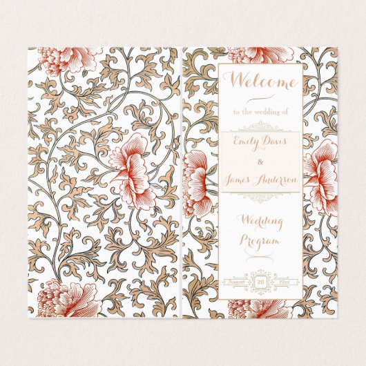 Hochzeitsprogramm für Vintage Blumen (Außenseite Aufgefaltet)