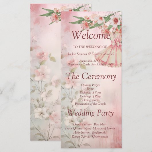 Hochzeitsprogramm für Vintage Blush-Dress (Vorne/Hinten)