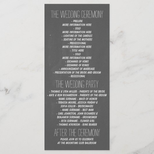 Hochzeitsprogramm für Vintage Chalkboard-Anker Programm (Rückseite)