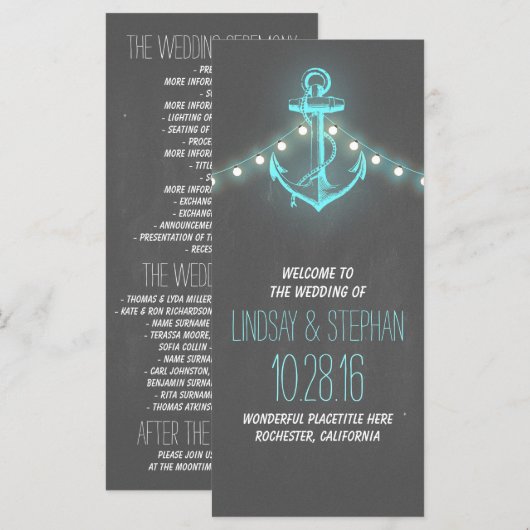 Hochzeitsprogramm für Vintage Chalkboard-Anker Programm (Vorne/Hinten)