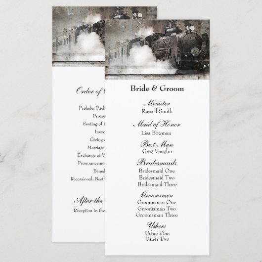 Hochzeitsprogramm für Vintage Dampflokomotive Moto Programm (Vorne/Hinten)