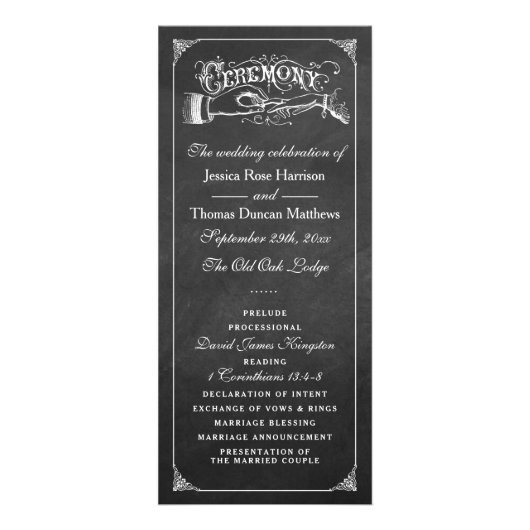 Hochzeitsprogramm für Vintage Eheleute Werbekarte (Vorne)