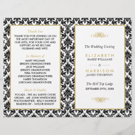 Hochzeitsprogramm für Vintage Gold-, Schwarz- und 