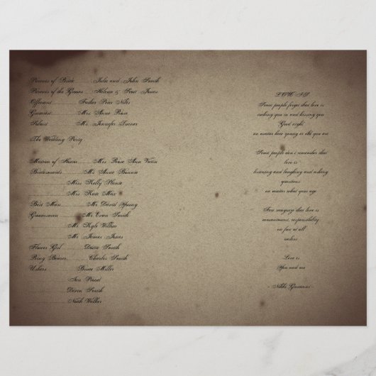 Hochzeitsprogramm für Vintage Gotik (Rückseite)