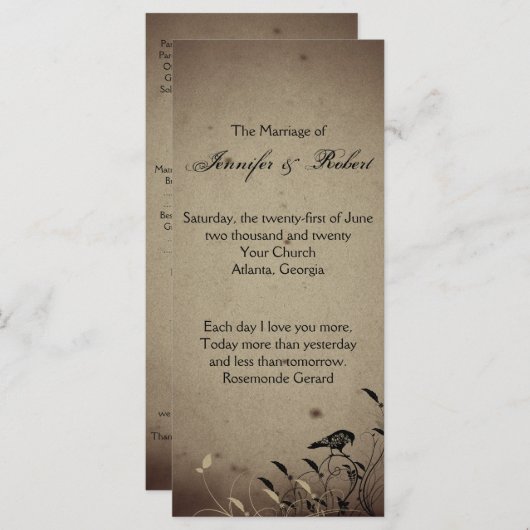 Hochzeitsprogramm für Vintage Gotik Programm (Vorne/Hinten)