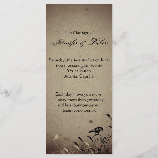 Hochzeitsprogramm für Vintage Gotik Programm (Vorderseite)