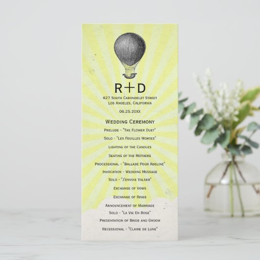 Hochzeitsprogramm für Vintage Heißluftballon Programm (Stehend Vorderseite)