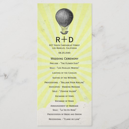 Hochzeitsprogramm für Vintage Heißluftballon Programm (Vorderseite)