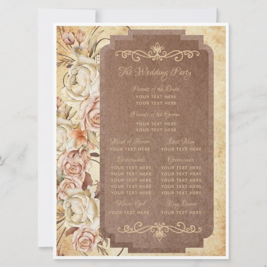 Hochzeitsprogramm für Vintage Herbst-Rose (Rückseite)