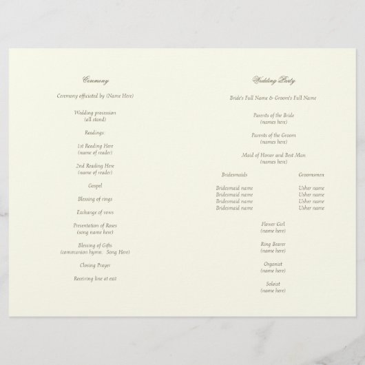 Hochzeitsprogramm für Vintage Länder (Rückseite)