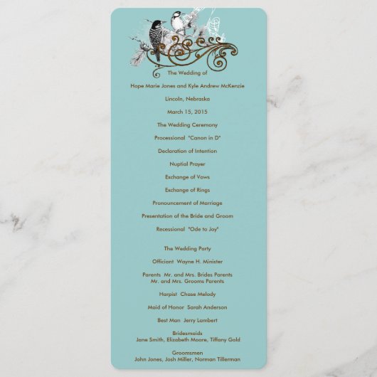 Hochzeitsprogramm für Vintage Liebesvögel Programm (Vorderseite)