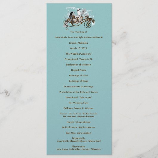 Hochzeitsprogramm für Vintage Liebesvögel Programm (Vorderseite)