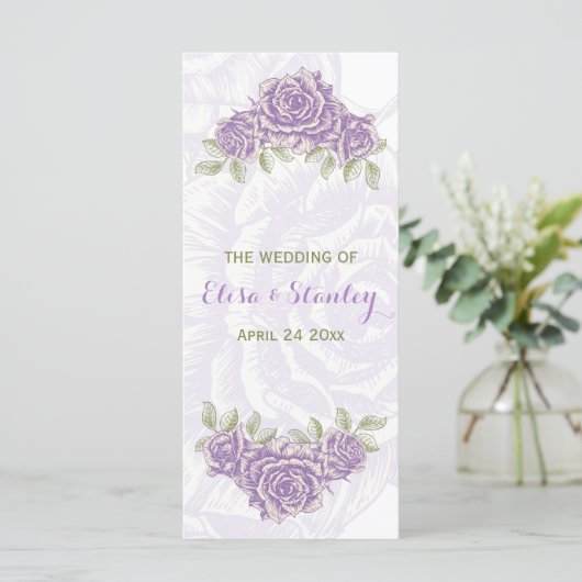 Hochzeitsprogramm für Vintage lila Rose Programm (Stehend Vorderseite)