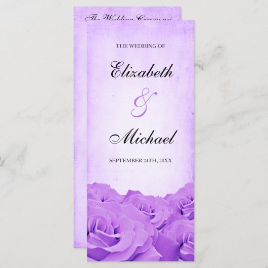 Hochzeitsprogramm für Vintage Lila Rose Programm (Vorne/Hinten)