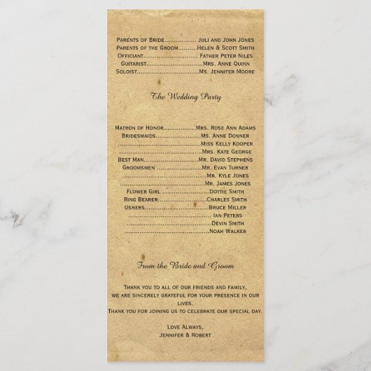 Hochzeitsprogramm für Vintage Lilie Programm (Rückseite)