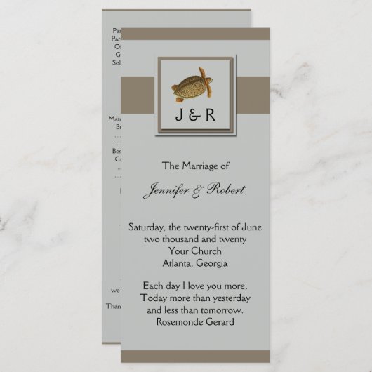 Hochzeitsprogramm für Vintage Meerestiere Programm (Vorne/Hinten)