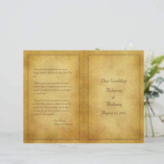 Hochzeitsprogramm für Vintage Pergament (Stehend Vorderseite)