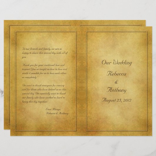 Hochzeitsprogramm für Vintage Pergament (Vorne/Hinten)