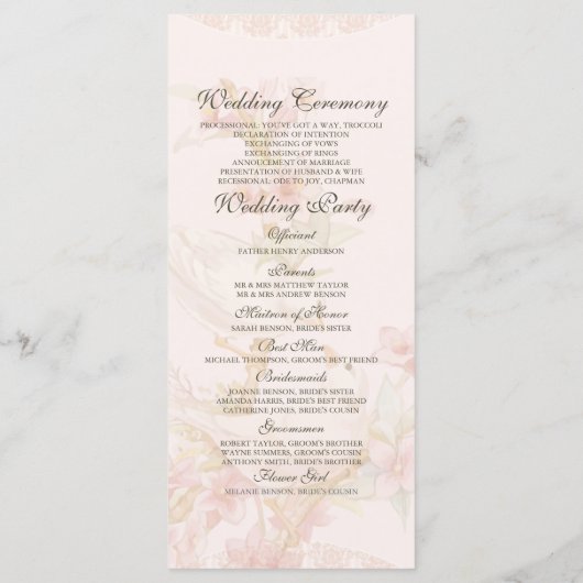 Hochzeitsprogramm für Vintage romantische Vögel Programm (Rückseite)