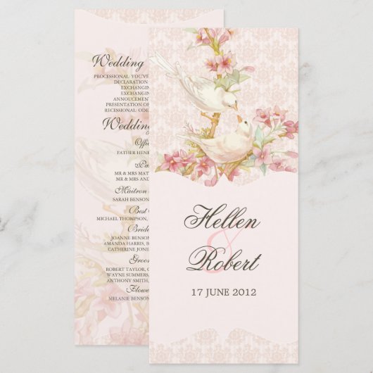 Hochzeitsprogramm für Vintage romantische Vögel Programm (Vorne/Hinten)