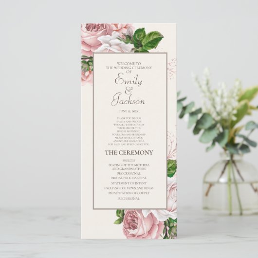 Hochzeitsprogramm für Vintage Rosa Bläschen Programm (Stehend Vorderseite)