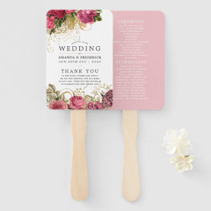 Hochzeitsprogramm für Vintage Rose - Gold und Blus Fächer