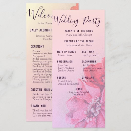 Hochzeitsprogramm für Vintage Rose Programm (Vorne/Hinten)