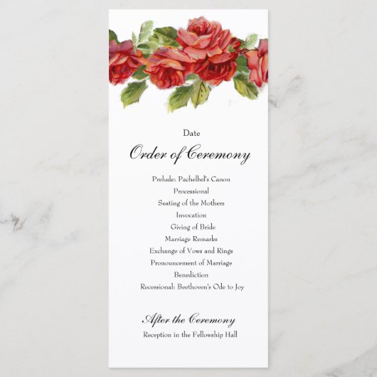 Hochzeitsprogramm für Vintage Rote Rosen Programm (Rückseite)