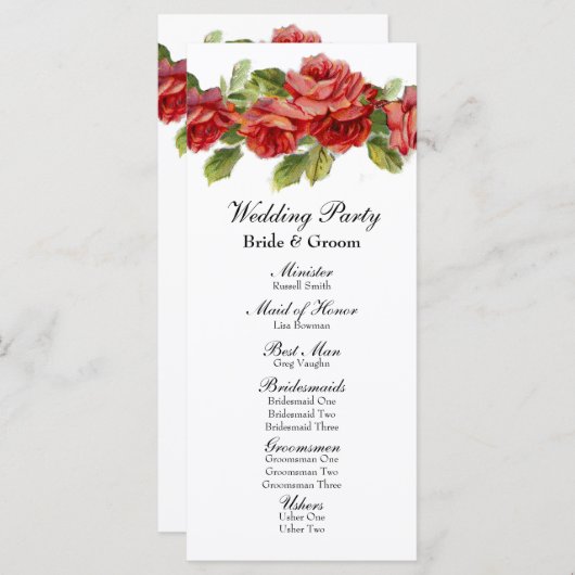 Hochzeitsprogramm für Vintage Rote Rosen Programm (Vorne/Hinten)