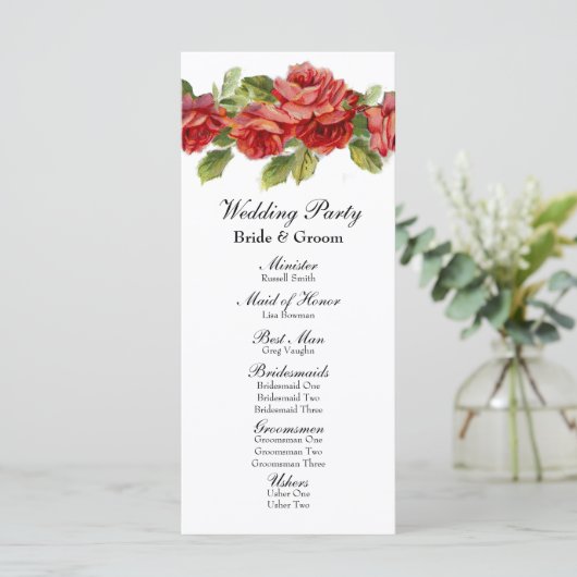 Hochzeitsprogramm für Vintage Rote Rosen Programm (Stehend Vorderseite)