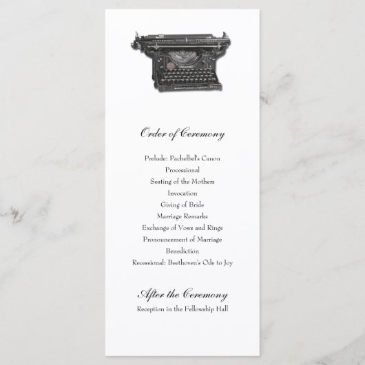 Hochzeitsprogramm für Vintage Schreibmaschine Programm (Rückseite)